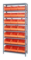 QUANTUM STORAGE 1275-425OR Shelving Unit, 8 Shelves, 21 Bins, Orange, 75 " X 12 " X 36 "