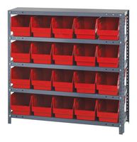 QUANTUM STORAGE 1839-204RD Unidad de Estantería, 5 Estantes, 20 Contenedores, Rojo, 39 " X 18 " X 36 "