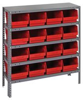QUANTUM STORAGE 1839-208RD Unidad de Estantería, 5 Estantes, 16 Contenedores, Rojo, 39 " X 18 " X 36 "