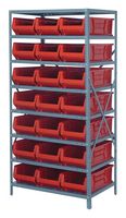 QUANTUM STORAGE 2475-952RD Shelving Unit, 8 Shelves, 21 Bins, Red, 75 " X 24 " X 36 "