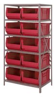 QUANTUM STORAGE 2475-954RD Unidad de Estantería, 6 Estantes, 10 Contenedores, Rojo, 75 " X 24 " X 36 "
