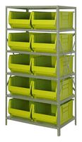 QUANTUM STORAGE 2475-954YL Shelving Unit, 6 Shelves, 10 Bins, Yellow, 75 " X 24 " X 36 "