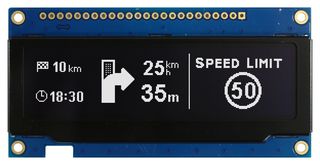 MIDAS DISPLAYS MDOB256064B1V-WM Graphic OLED, 256 x 64 Pixels, White on Black, 3V, Parallel, SPI, 89.2mm x 44mm, -40 °C