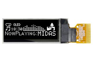 MIDAS DISPLAYS MDOG128032A1V-WI Graphic OLED, 128 x 32 Pixels, White on Black, 3V, I2C, 30mm x 11.5mm, -40 °C