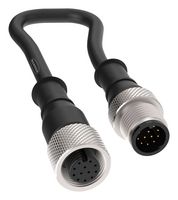BANNER ENGINEERING BC-M12F12-M12M12-24-10 Sensor Cable, A Coded, Black, M12 Receptacle, M12 Plug, 12 Positions, 10 m, 30.81 ft
