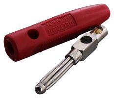 DELTRON COMPONENTS 555-0500 Banana Test Connector, 4mm, Stackable, Plug, Cable Mount, 16 A, 50 V, Nickel Plated Contacts, Red