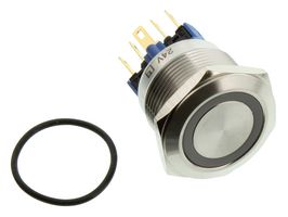 E-SWITCH PV7F2Y0SS-335 Vandal Resistant Switch, Stainless Steel Actuator Finish, PV7 Series, 22 mm, SPDT-DB