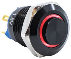 E-SWITCH PV0H24011G-311 Interruptor (Switch) Antivandalismo, Iluminación de anillo, PV0 Series, 0.47 ", SPST-NO-DM