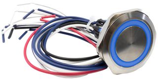 E-SWITCH PV10FWV0SS-341 Vandal Resistant Switch, Ring Illumination, PV10 Series, 1.57 ", DPDT-DB, Off-(On) / On-(Off)