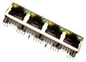 AMPHENOL COMMUNICATIONS SOLUTIONS RJHSE-5384-04 Modular Connector, RJ45 Jack, 1 x 4 (Ganged), 8P8C, Cat5, Through Hole Mount