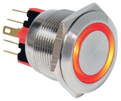 E-SWITCH PV7F2Y0SS-351 Vandal Resistant Switch, Stainless Steel Actuator Finish, PV7 Series, 22 mm, SPDT-DB