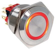 E-SWITCH PV8F2V0SS-331 Vandal Resistant Switch, Stainless Steel Actuator Finish, PV8 Series, 25 mm, DPDT-DB