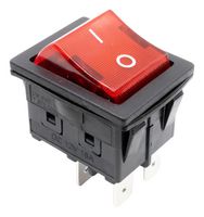 E-SWITCH RBW2ABLKRILFF3 Rocker Switch, 12V, Off-On, DPST, Illuminated, Panel, Snap-In, Red, RBW2 Series