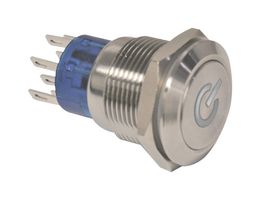 E-SWITCH ULV4F2GSS545 Interruptor (Switch) Antivandalismo, Serie ULV4, 19 mm, DPDT-NC-DB, Encendido-Encendido