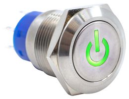 E-SWITCH ULV4F2HSS531 Vandal Resistant Switch, 3V LED, ULV4 Series, 0.75 ", DPDT, On-(On), Round Flat, Natural