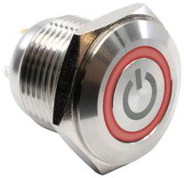 E-SWITCH PV6F240SS-3G1-M01 Vandal Resistant Switch, Ring Illumination, PV6 Series, 0.63 ", SPST-NO-DM, Off-(On), Round Flat