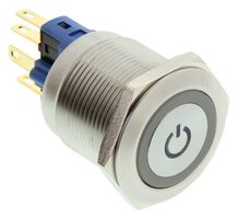 E-SWITCH PV7F2T0SS-341-M01 Vandal Resistant Switch, Stainless Steel Actuator Finish, PV7 Series, 22 mm, SPDT-DB