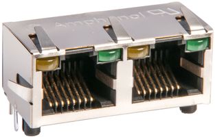 AMPHENOL COMMUNICATIONS SOLUTIONS RJHSE-5381-02 Modular Connector, RJ45 Jack, 1 x 2 (Ganged), 8P8C, Cat5, Through Hole Mount