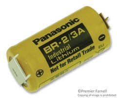 PANASONIC BATTERIES BR-2/3AE2SP Battery, 3 V, 2/3A, Lithium, 1.2 Ah, PCB Pins, 1