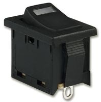 E-SWITCH R1966ABLKBLKESGRN Rocker Switch, On-Off, SPST, Illuminated, Panel, Snap-In, Black, R1966 Series