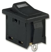 E-SWITCH R1966ABLKBLKESRED Rocker Switch, On-Off, SPST, Illuminated, Panel, Snap-In, Black, R1966 Series