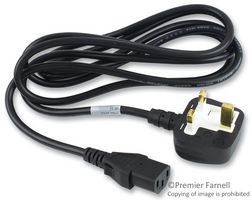 VOLEX 17964 Mains Power Cord, BS 1363 Plug to IEC 320 C13, 2.44 m, 10 A, 250 VAC, Black