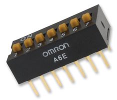 OMRON INDUSTRIAL AUTOMATION A6ER-7104 Interruptor DIP / SIP, Tecla Tipo Piano, 7 Circuitos, Tecla de Piano, Through Hole, SPST, 24 V