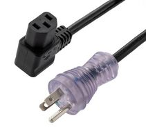 L-COM PCH01CZR8-LED-01F Cable de Alimentación, 18AWG, NEMA 5-15P a IEC 60320 C13 de 90°, 2.48 m, 10 A, 125 V, Negro
