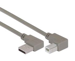 L-COM CA90LA-90LB-2M USB Cable, 90° Type A Plug to 90° Type B Plug, 2 m, 6.6 ft, USB 2.0, Gray
