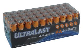 ULTRALAST UL40AAVP Batería, 1.5 V, AA, Alcalina, 2.2 Ah, Positivo Elevado y Negativo Plano, 40