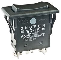 NKK SWITCHES WR18AT Rocker Switch, (On)-Off-(On), SPDT, Non Illuminated, Panel Mount, Black, WR Series