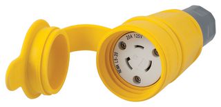 HUBBELL WIRING DEVICES HBL27W47 Power Entry Connector, Power Entry, 20 A, Yellow, TPE (Thermoplastic Elastomer) Body, 125 V