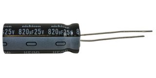 NICHICON UHE1E821MPD1TD Capacitor Electrolítico, Miniatura, 820 µF, 25 V, ± 20%, Pin de PC, 1000 horas a 85°C, Polar