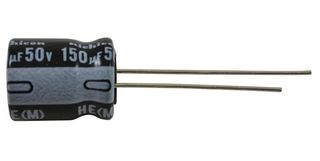 NICHICON UHE1H151MPD1TD Capacitor Electrolítico, Miniatura, 150 µF, 50 V, ± 20%, Pin de PC, 1000 horas a 85°C, Polar