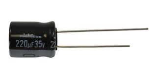 NICHICON UHE1V221MPD6TD Capacitor Electrolítico, Miniatura, 220 µF, 35 V, ± 20%, Pin de PC, 1000 horas a 85°C, Polar