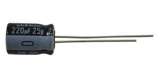 NICHICON UHE1E221MPD1TD Capacitor Electrolítico, Miniatura, 220 µF, 25 V, ± 20%, Pin de PC, 1000 horas a 85°C, Polar