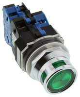 IDEC ALFD22220DNUG Botón Pulsador Industrial, Serie TWND, 30.5 mm, DPST-NO, Momentáneo, Redondo Levantado, Verde