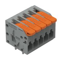 WAGO 2601-1105 Wire-To-Board Terminal Block, Gray, 3.5 mm, 5 Positions, 26 AWG, 16 AWG, 1.5 mm², Push In Lock