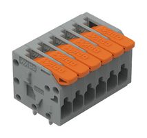 WAGO 2601-1106 Wire-To-Board Terminal Block, Gray, 3.5 mm, 6 Positions, 26 AWG, 16 AWG, 1.5 mm², Push In Lock