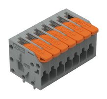 WAGO 2601-1107 Wire-To-Board Terminal Block, Gray, 3.5 mm, 7 Positions, 26 AWG, 16 AWG, 1.5 mm², Push In Lock