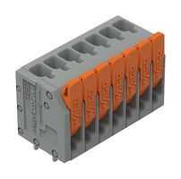 WAGO 2601-3107 Wire-To-Board Terminal Block, Gray, 3.5 mm, 7 Positions, 26 AWG, 16 AWG, 1.5 mm², Push In Lock
