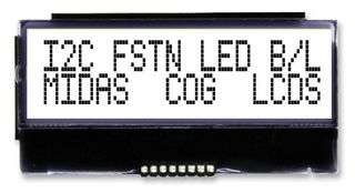 MIDAS DISPLAYS MCCOG21605C6W-FPTLWI Alphanumeric LCD, 16 x 2, Black on White, 3V to 5V, I2C, English, Japanese, Transflective