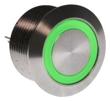 E-SWITCH PVT4FS4SS331 Vandal Resistant Switch, Stainless Steel, PVT4 Series, 19 mm, SPST-NO-DM, Off-(On), Round Flat