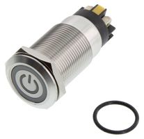 ARCOLECTRIC / BULGIN LIMITED MPI005OTELSAM12 Interruptor (Switch) Antivandalismo, MPI005 Series, 19 mm, SPDT, Latch, Roldana