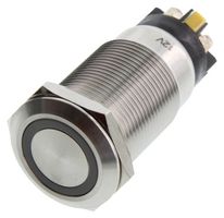 ARCOLECTRIC / BULGIN LIMITED MPI005RTELSAM12 Interruptor (Switch) Antivandalismo, MPI005 Series, 19 mm, SPDT, Latch, Roldana
