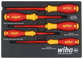 WIHA 32081 Screwdriver Foam Tray Set, Insulated, Cushion Grip Handle, 5 Pieces of 4.5 to 6.5mm Slotted, 1/#2 PH