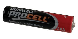 DURACELL PC2400 Battery, Procell, 1.5 V, AAA, Alkaline, 1.175 Ah, Raised Positive and Flat Negative, 24