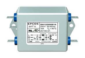 TDK B84112G0000B030 Power Line Filter, General Purpose, 250 VAC, 3 A, Single Phase, 1 Stage, Chassis Mount