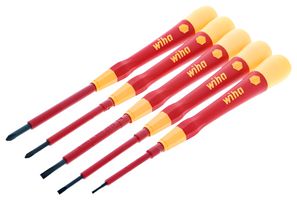 WIHA 32085 Screwdriver Set, Insulated, Cushion Grip Handle, 5 Pieces of 1.5, 2.5, 3.5mm Slot, #0, #1 Phillips