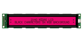 MIDAS DISPLAYS MD24005A6W-FPTLRGB Alphanumeric LCD, 40 x 2, Black on RGB, 5V, Transflective